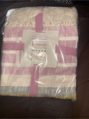 Disney Pink and Cream Striped Throw Blanket with Yellow Accent